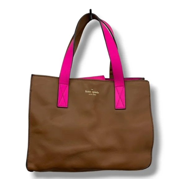 Kate Spade Bright Spot Avenue Grayce Leather Tote Cognac Brown & Pink - Picture 2 of 13
